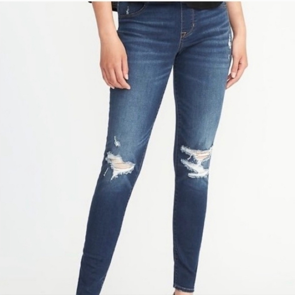 Old Navy Rockstar Jeggings Distressed Medium Wash Skinny Ankle Jeans Size 4